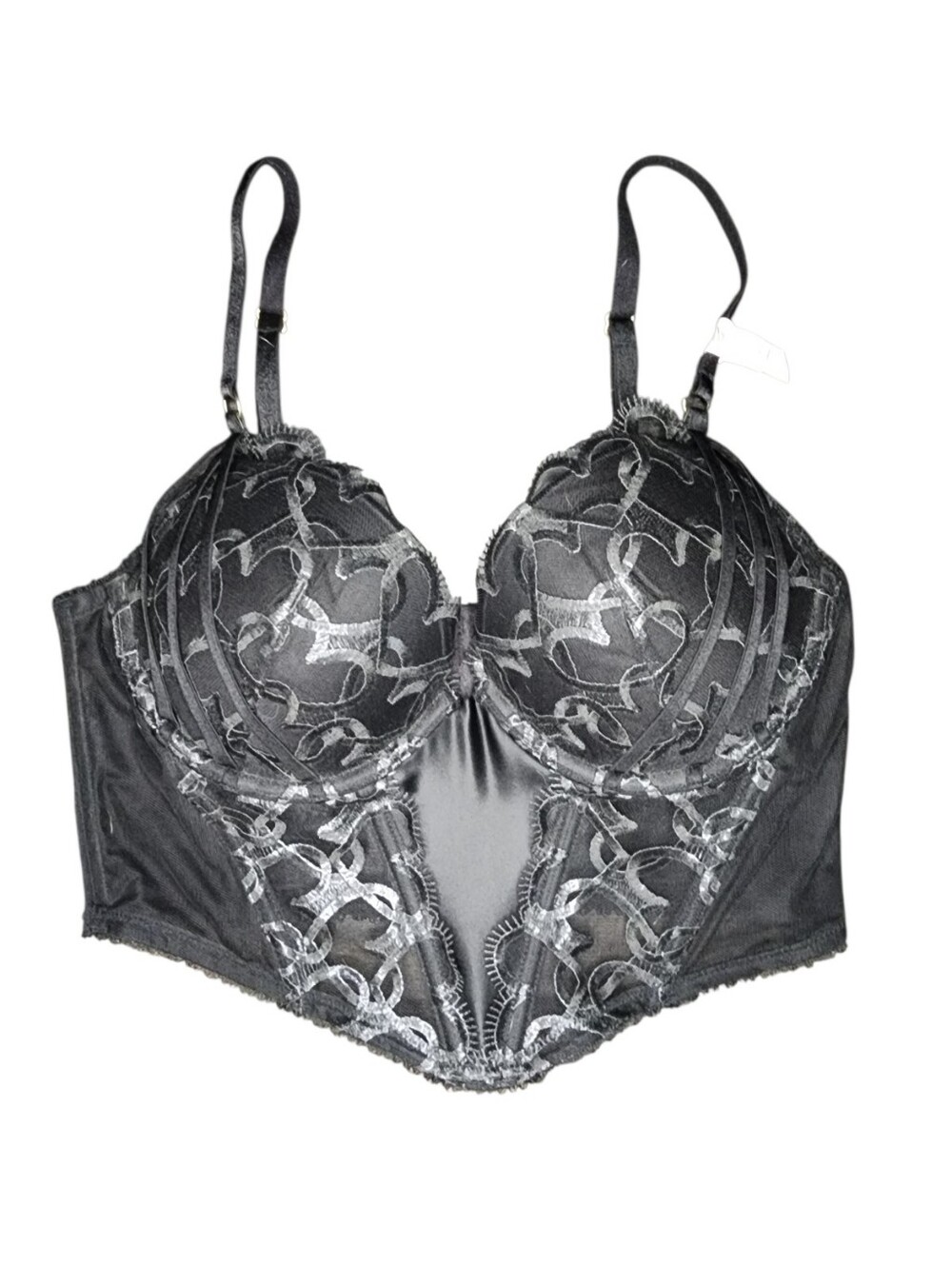 NWOT Victoria's Srcret Very Sexy Black Heart Chain Shine Corset Bra, 34B - Picture 5 of 7